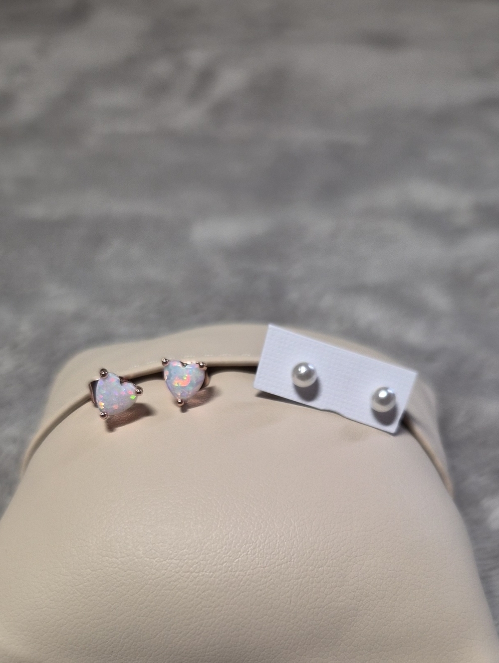 Opal Heart Stud Earrings - White Opal Color